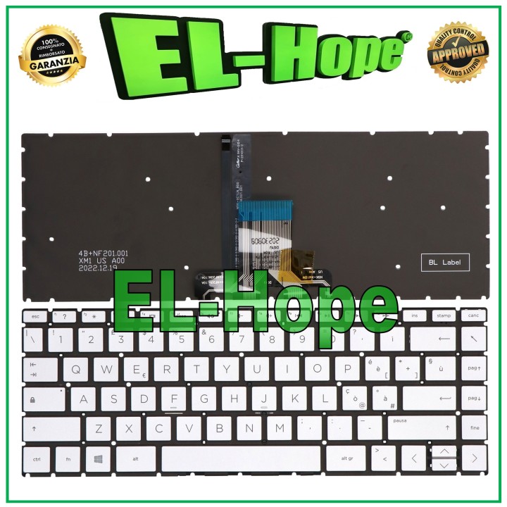 Clavier italien re'troe'claire' argente' pour HP Pavilion 14-DK, 14-DR, 14S-DR