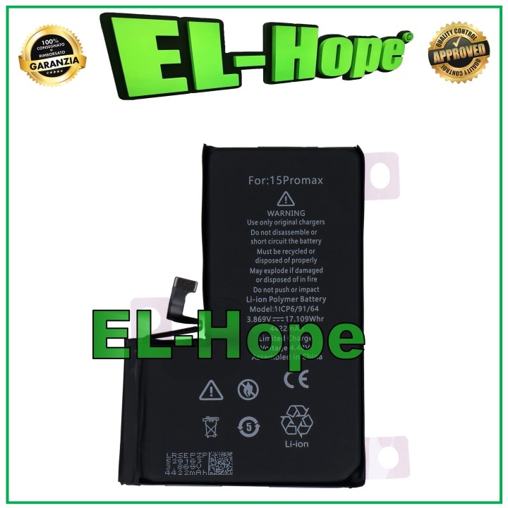Batterie de remplacement pour iPhone 15 Pro Max 4422 mAh 4,47 V A3106