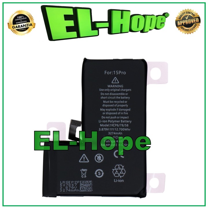 Batterie de remplacement pour iPhone 15 Pro 3274 mAh 4,47 V A3102
