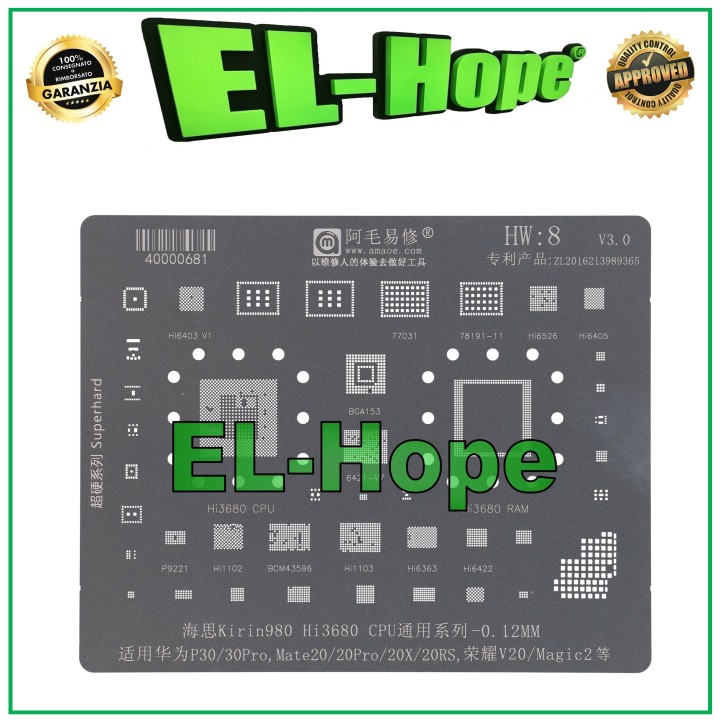POCHOIR DE COUCHE DE REBALLAGE AMAOE EU1 POUR KIRIN HUAWEI P30 /P30 PRO MATE 20 /20 PRO