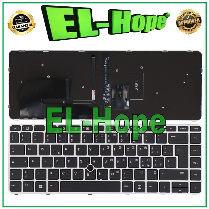 Clavier italien re'troe'claire' argente' pour ordinateur portable HP EliteBook 745 840 G3 G4