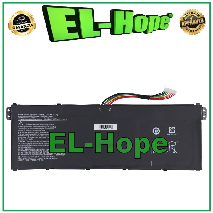 Batterie pour ordinateur portable ACER AP19B8K 3831 mAh 11,25 V 43,8 Wh, noire, e'quivalente a' l originale