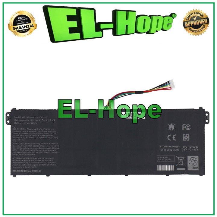 Batterie pour ordinateur portable ACER AC14B8K 2750 mAh 15,2 V 48 Wh, noire, e'quivalente a' l originale