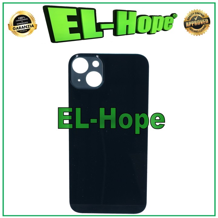 Coque arrie're en verre avec cache batterie pour iPhone 14 Plus, grand trou, noir