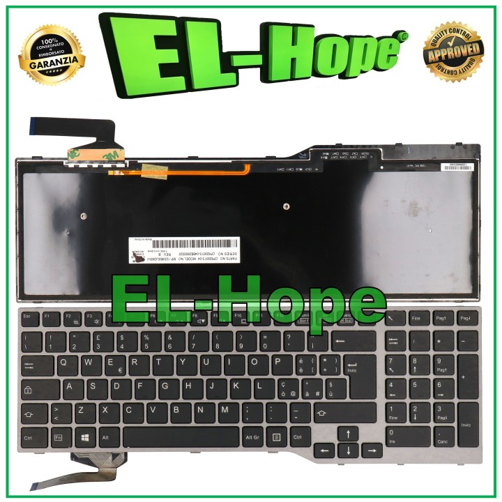 Clavier ITA re'troe'claire' pour ordinateur portable Fujitsu E753, E754, E756, E554, E556, E557