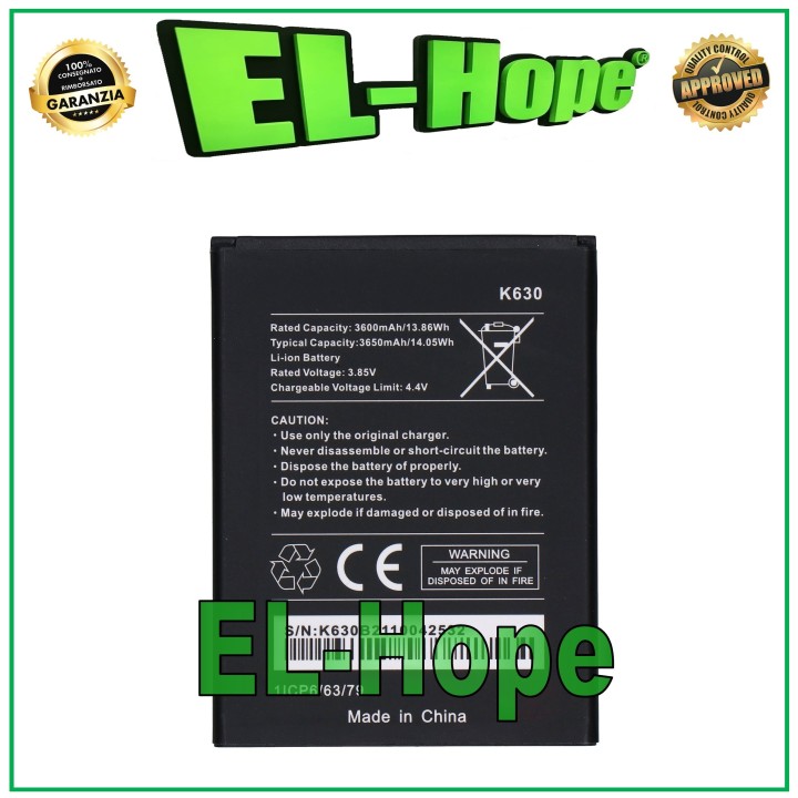 Batterie de remplacement 1ICP6/63/79 K630 pour Wiko Y82, 3,85 V, 3650 mAh