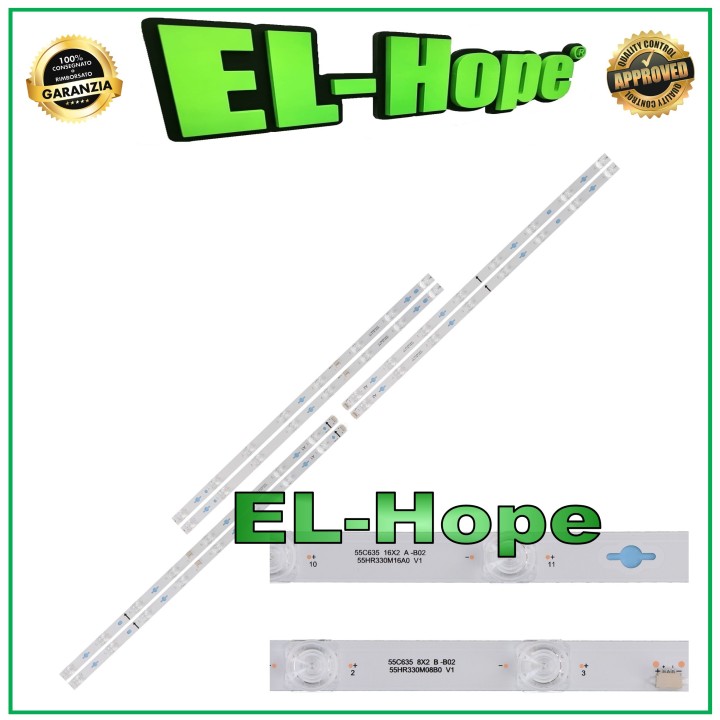 KIT DE 4 BARRES POUR TV TCL 55  55C635 A-B02 55HR330M16A0 A1/A2 16X2 55HR330M08B0 8X2