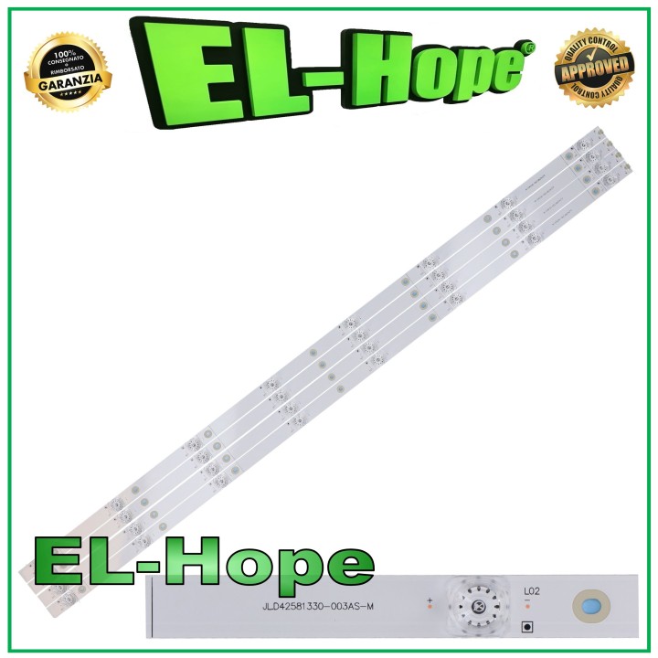 KIT DE 4 BARRES DE 8 RUBAN LED POUR TV 43  HISENSE JLD42581330-003AS-M L780mm 3 BROCHES