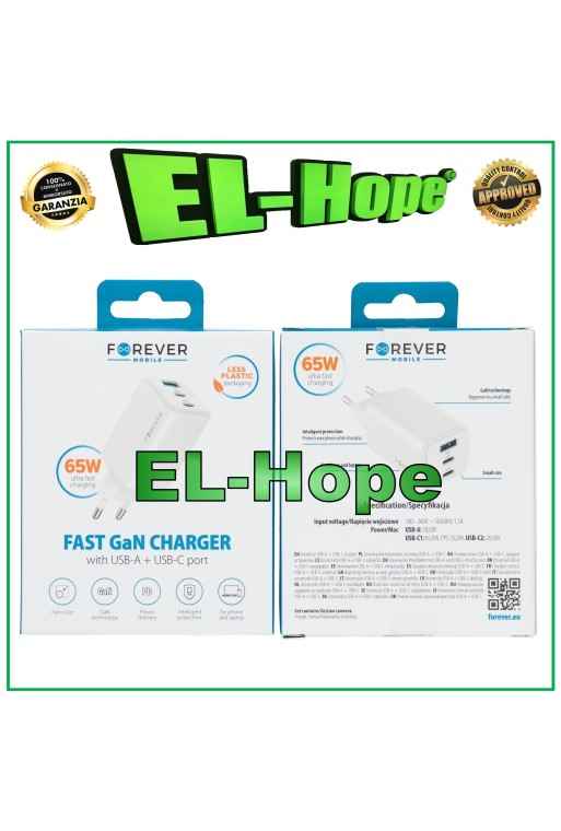 Chargeur de batterie rapide pour Samsung 65 W Travel Double USB Type C Blanc