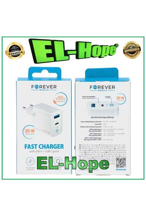 Chargeur de batterie a' charge rapide pour ZTE 20 W Travel Double USB Type C Blanc