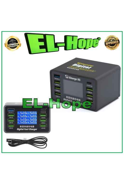 Chargeur nume'rique me'canique 8C 8A, ports USB Type-C QC3.0, testeur de charge rapide