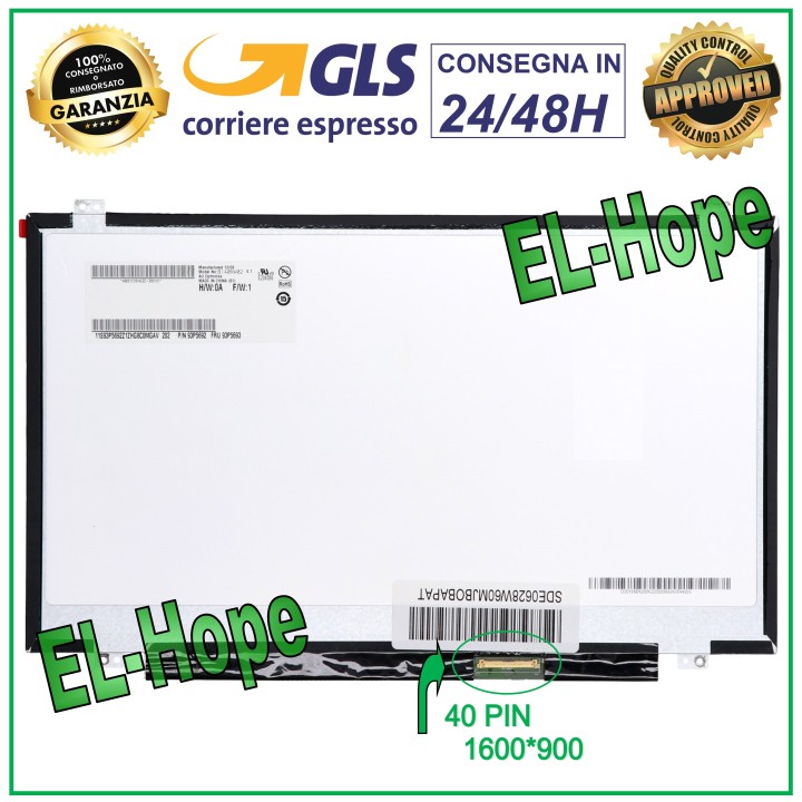 Écran LCD LTN140KT03-401 pour ordinateur portable 14 pouces, 40 broches, re'solution 1600 x 900, LED HD