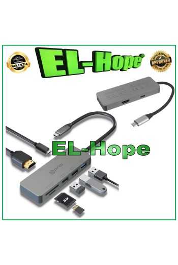 Adaptateur multiport USB 7 en 1 PRIO avec lecteur de cartes SD et TV HD pour PC et ordinateur portable