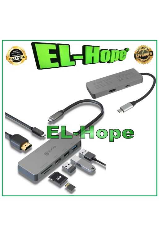 Adaptateur multiport USB 7 en 1 PRIO avec lecteur de cartes SD et TV HD pour PC et ordinateur portable