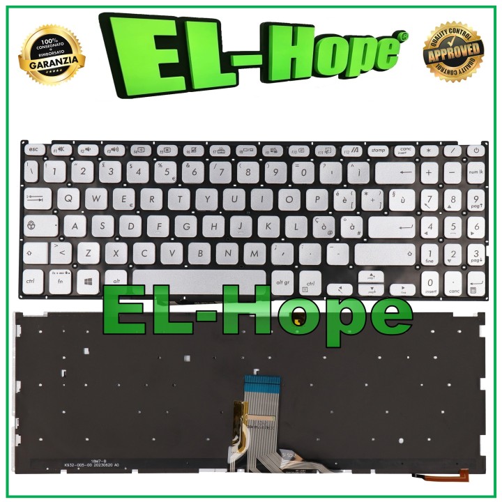 Clavier italien re'troe'claire' argente' pour ordinateur portable ASUS D509 X515 F515 S515