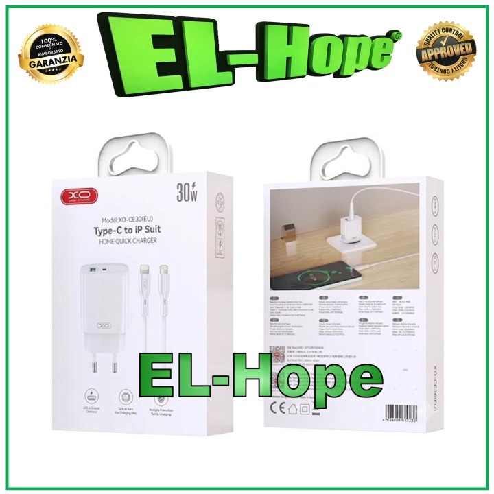 Chargeur de voyage rapide 30 W USB-C pour iPhone + câble Lightning blanc