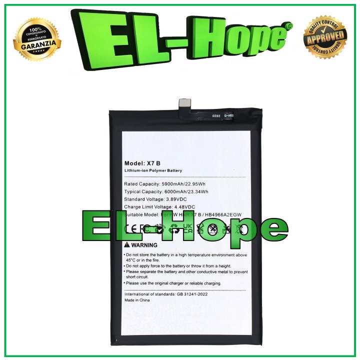 Batterie HB4966A2EGW pour Honor X7B Boost CLK-LX1 LX2 LX3 6000 mAh Équivalente a l originale